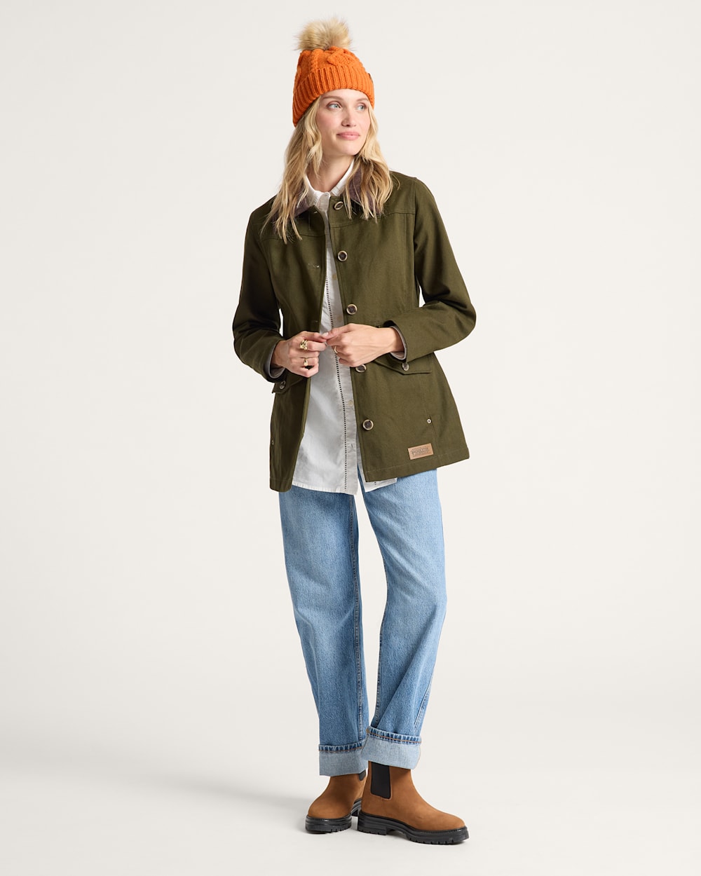 ALTERNATE VIEW OF WOMEN'S JUDITH CANVAS FIELD COAT IN DARK OLIVE image number 6
