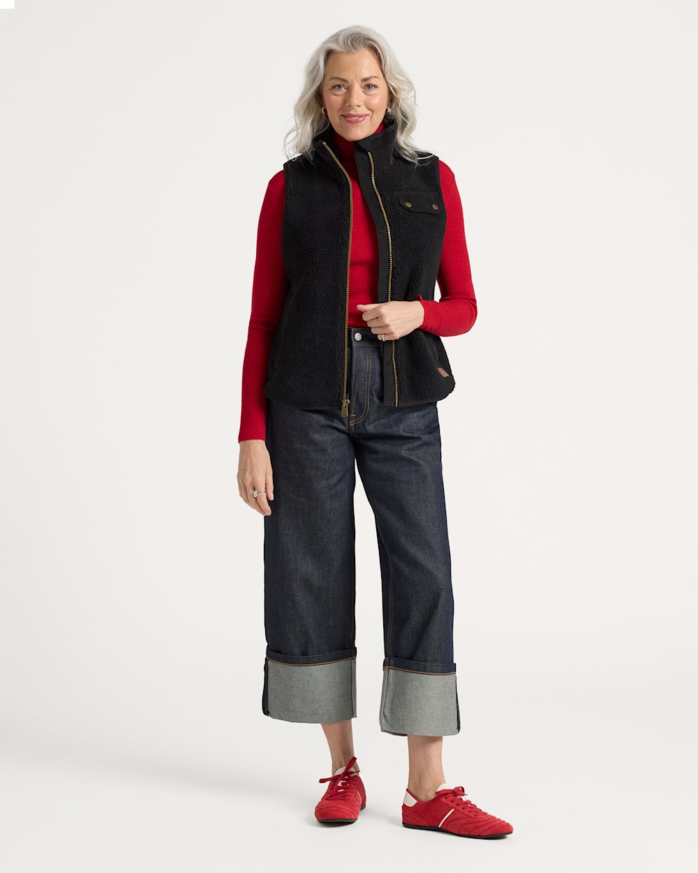 ALTERNATE VIEW OF WOMEN'S LAUREL FLEECE VEST IN BLACK image number 6