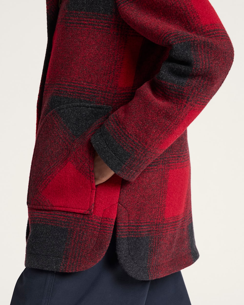 ALTERNATE VIEW OF WOMEN'S PLAID RIB-KNIT TRIM WOOL COAT IN RED OMBRE image number 5