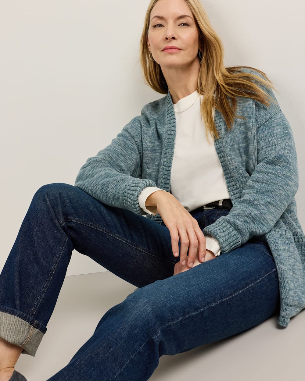 ALTERNATE VIEW OF WOMEN'S SIERRA SPRINGS COTTON CARDIGAN IN SEA BLUE MIX image number 5