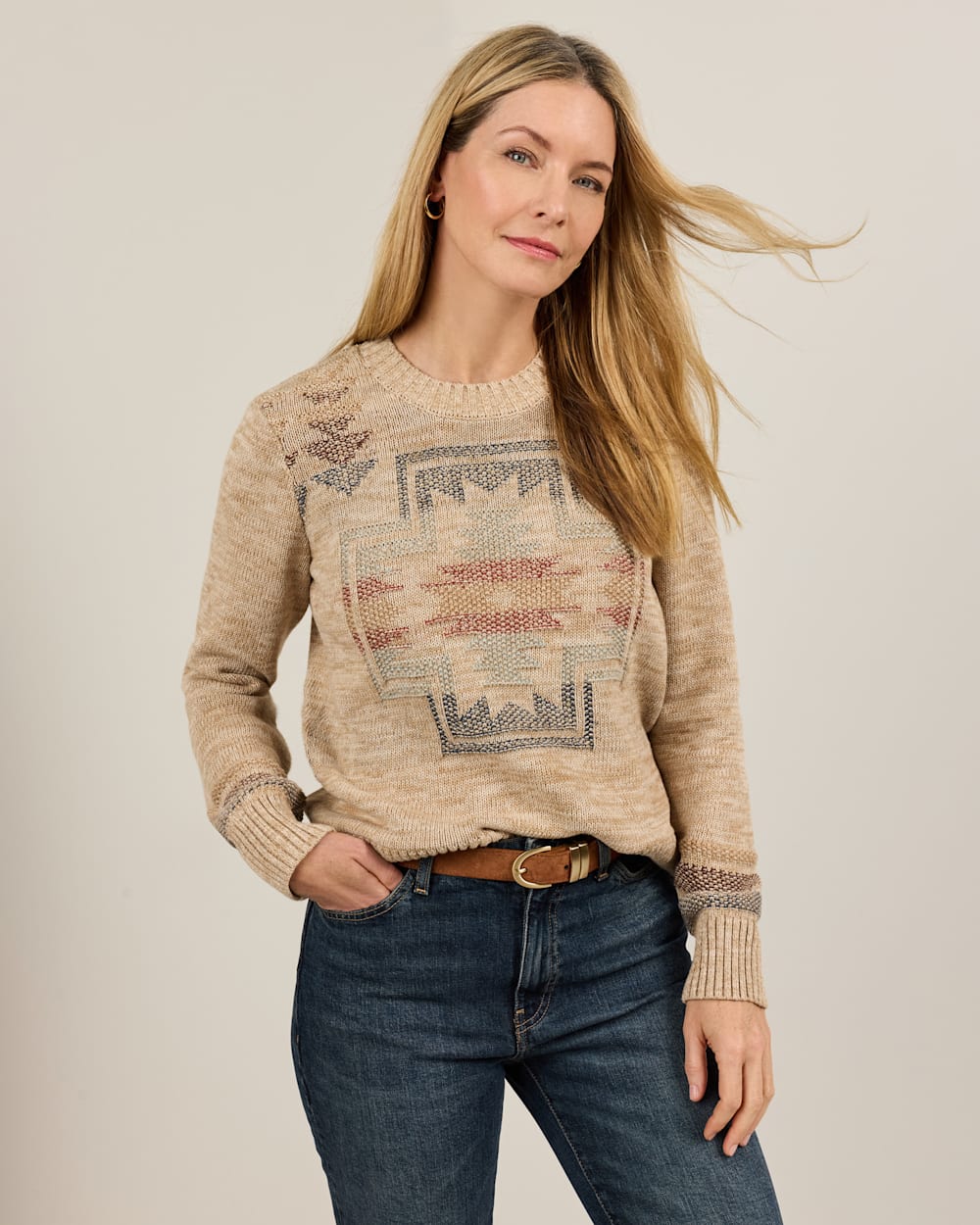 WOMEN'S COLUMBIA RIVER COTTON SWEATER IN ECRU MIX HARDING image number 1