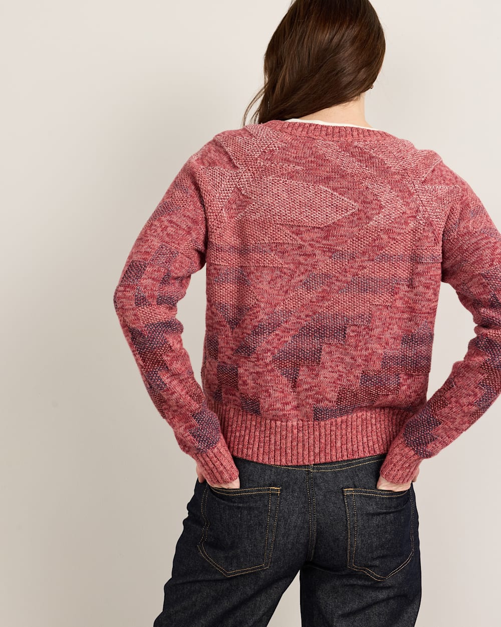 ALTERNATE VIEW OF WOMEN'S RAGLAN COTTON SWEATER IN DARK ROSE MIX image number 2