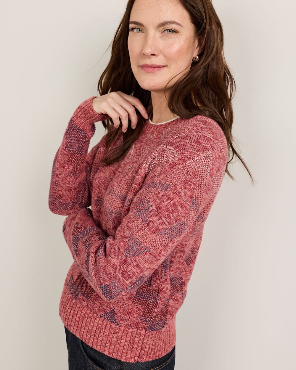 ALTERNATE VIEW OF WOMEN'S RAGLAN COTTON SWEATER IN DARK ROSE MIX image number 3