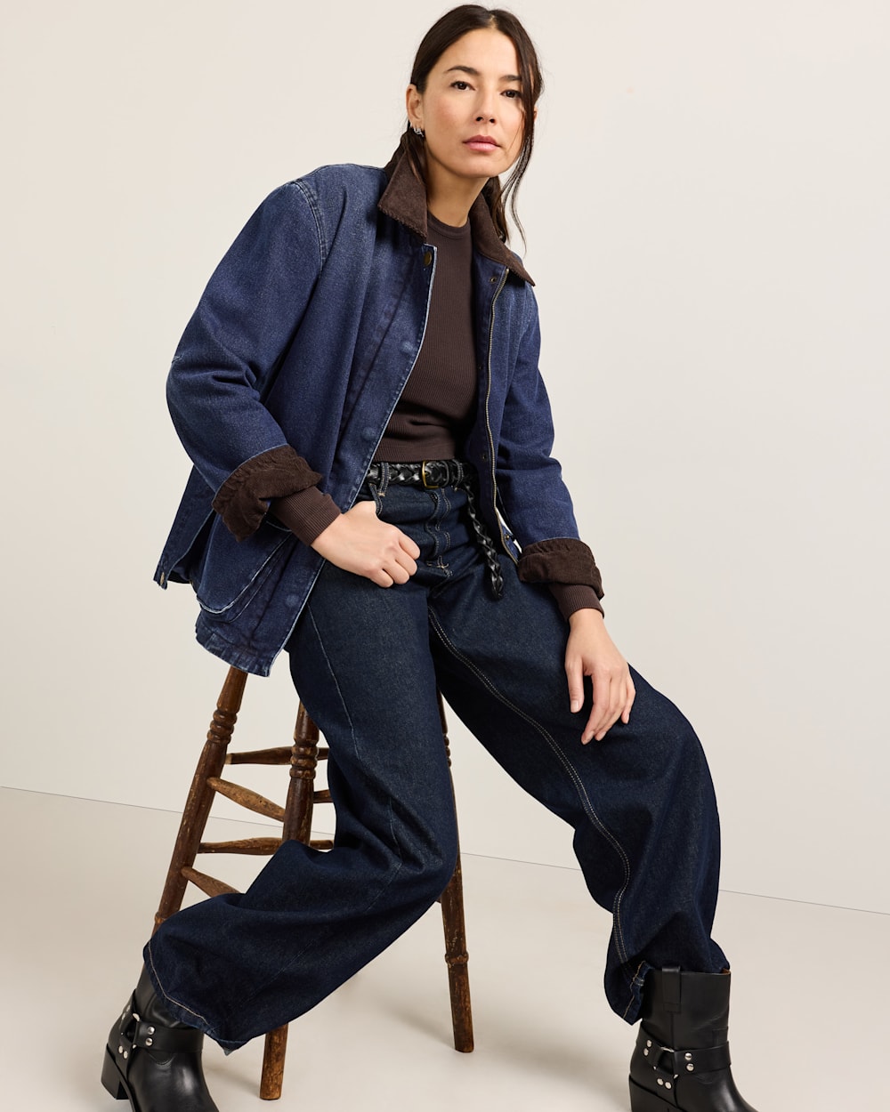 WOMEN'S CASCADES DENIM BARN COAT IN DARK WASH image number 1