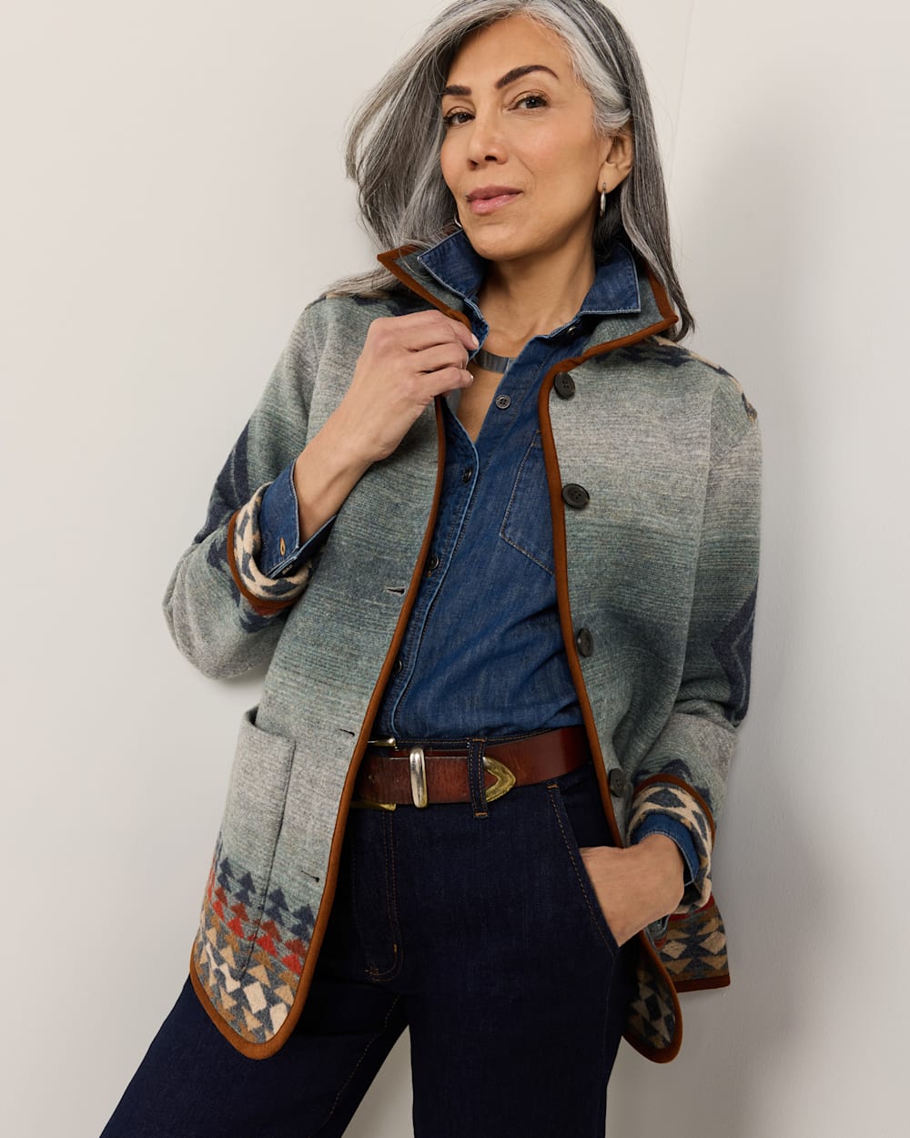 ALTERNATE VIEW OF WOMEN'S HARDING REVERSIBLE WOOL COAT IN INDIGO MULTI image number 2
