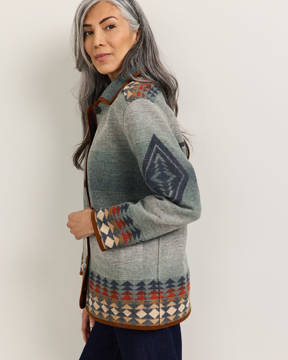 ALTERNATE VIEW OF WOMEN'S HARDING REVERSIBLE WOOL COAT IN INDIGO MULTI image number 3