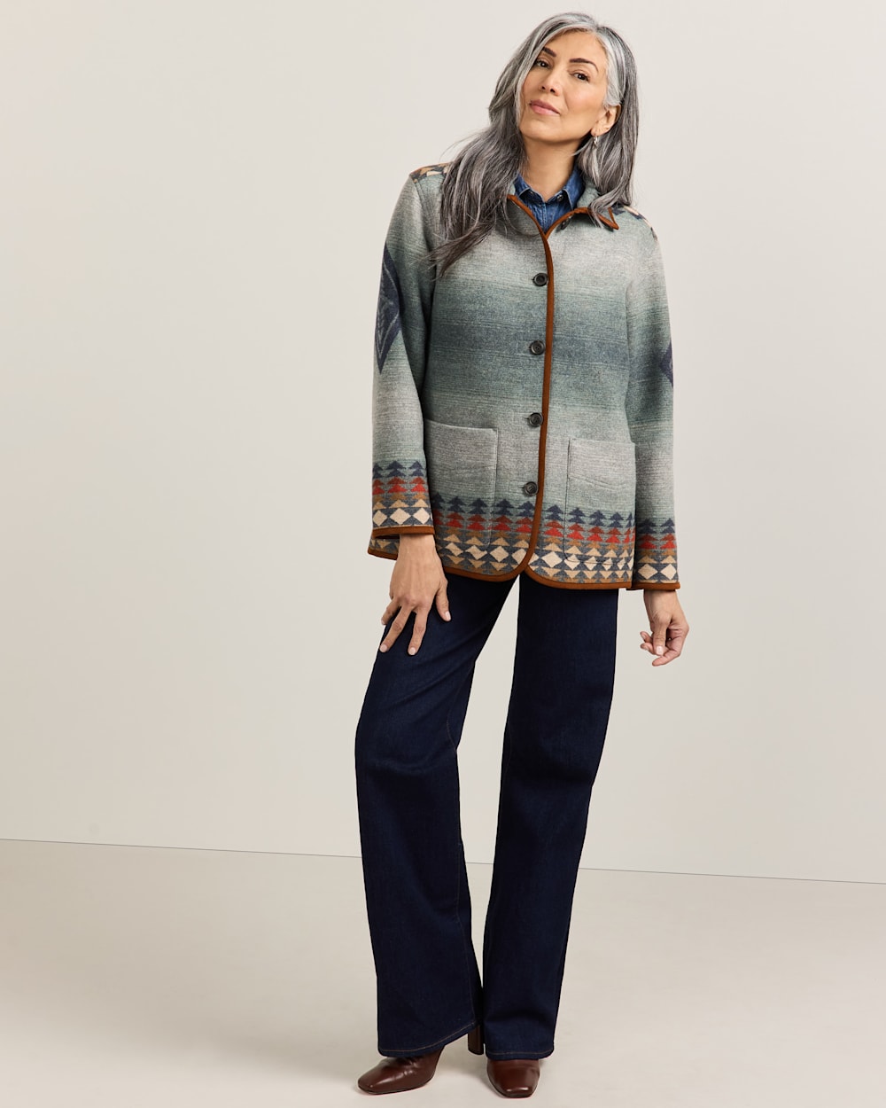 ALTERNATE VIEW OF WOMEN'S HARDING REVERSIBLE WOOL COAT IN INDIGO MULTI image number 5