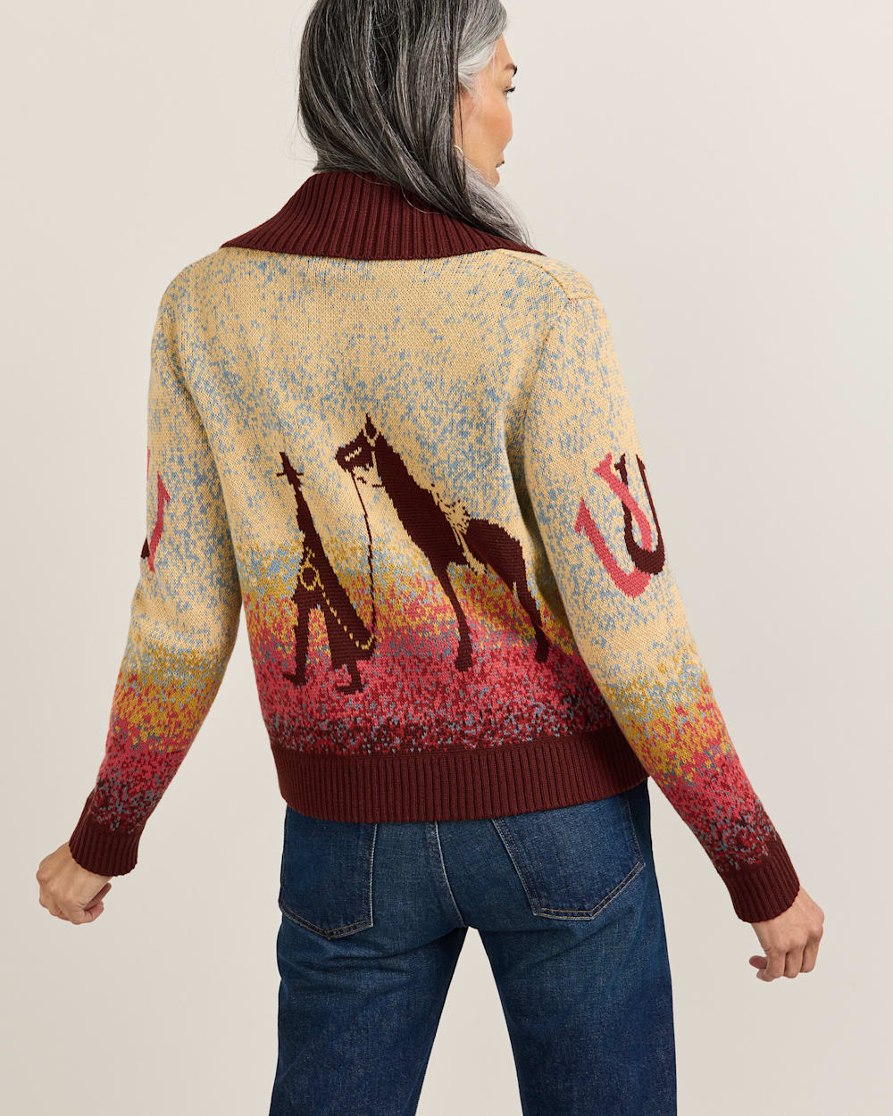 WOMEN'S WESTERN SCENIC COTTON CARDIGAN IN SUNRISE OMBRE image number 1