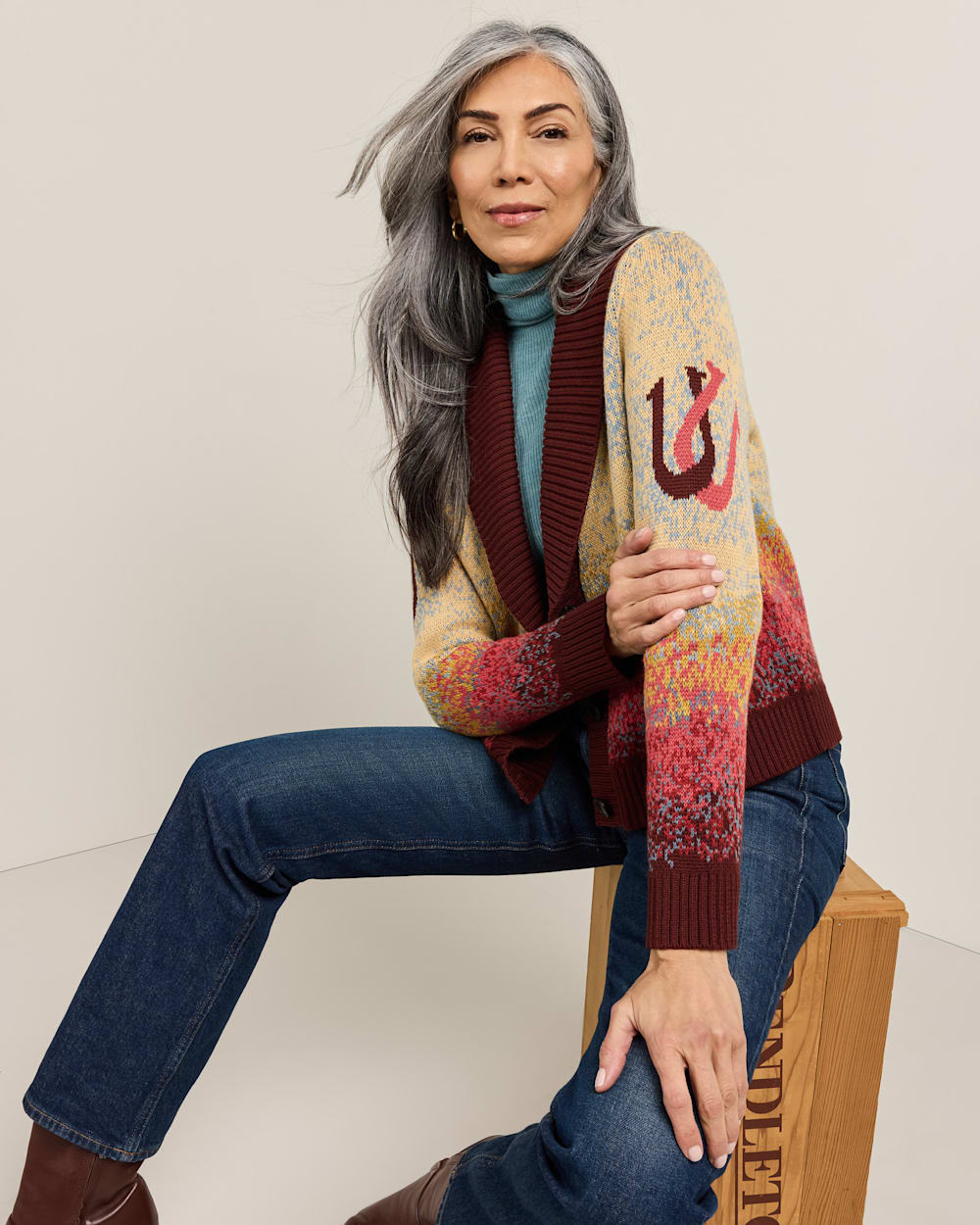 ALTERNATE VIEW OF WOMEN'S WESTERN SCENIC COTTON CARDIGAN IN SUNRISE OMBRE image number 2