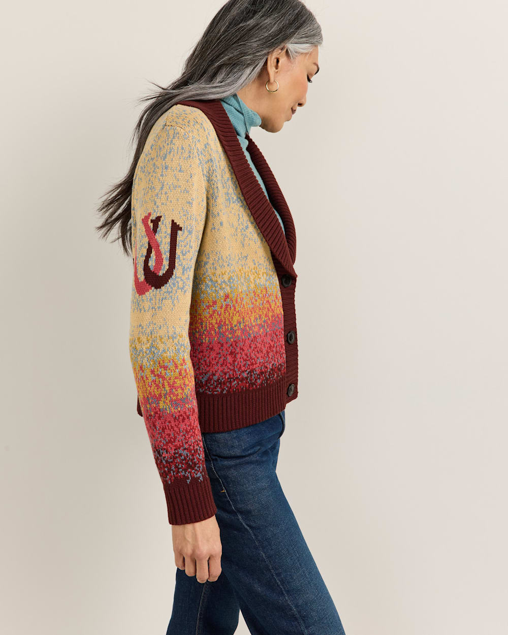 ALTERNATE VIEW OF WOMEN'S WESTERN SCENIC COTTON CARDIGAN IN SUNRISE OMBRE image number 3