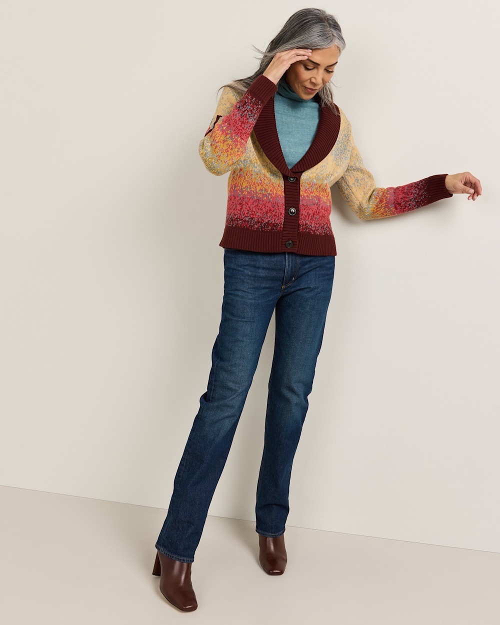 ALTERNATE VIEW OF WOMEN'S WESTERN SCENIC COTTON CARDIGAN IN SUNRISE OMBRE image number 5