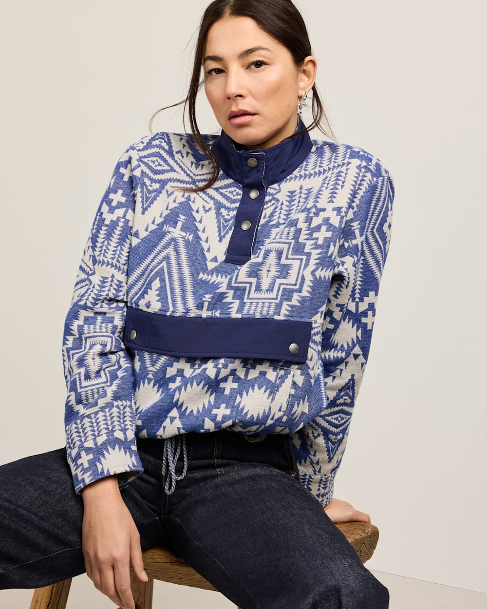 WOMEN'S DOUBLESOFT HALF-SNAP PULLOVER IN COBALT BLUE image number 1