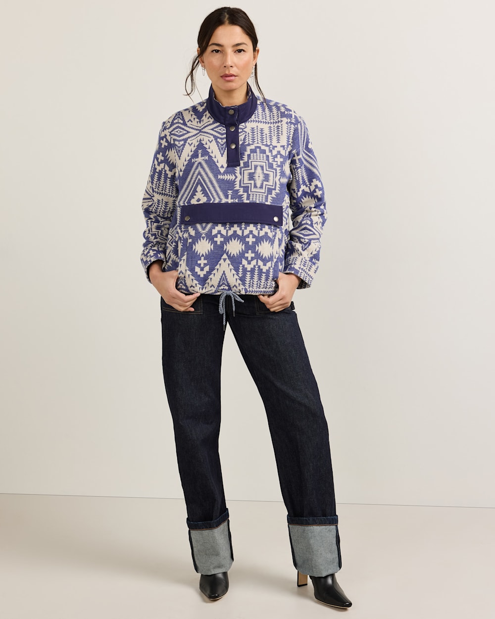 ALTERNATE VIEW OF WOMEN'S DOUBLESOFT HALF-SNAP PULLOVER IN COBALT BLUE image number 5