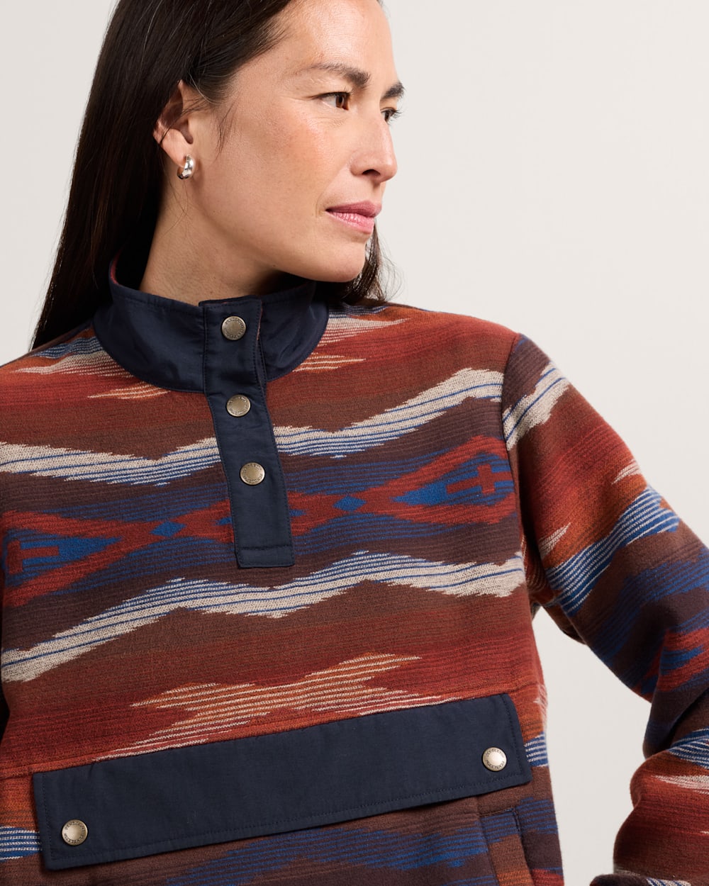 ALTERNATE VIEW OF WOMEN'S DOUBLESOFT HALF-SNAP PULLOVER IN BLUE/RED CROWNPOINT image number 4
