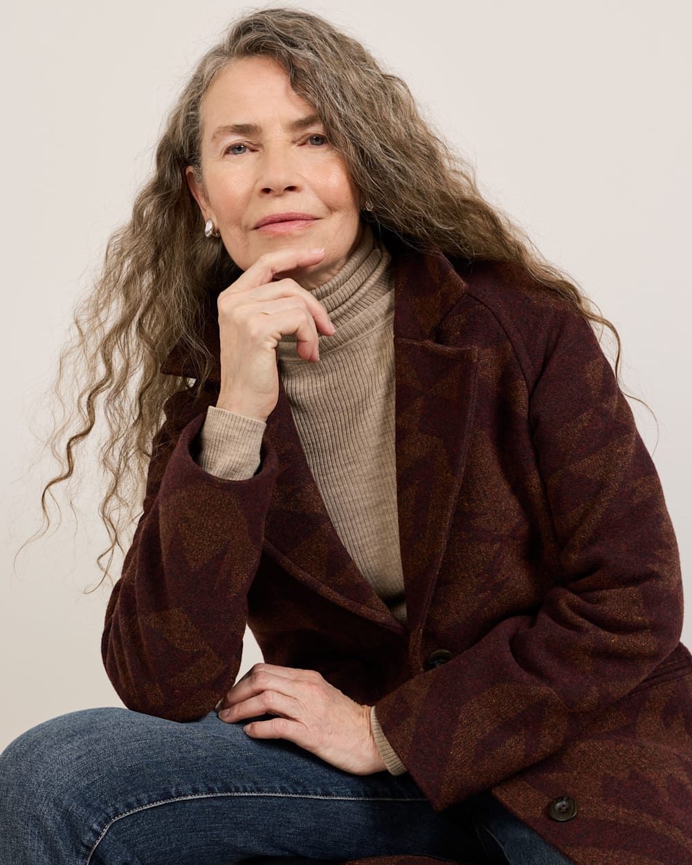 ALTERNATE VIEW OF WOMEN'S JACQUARD WOOL OVERCOAT IN BROWN ECHO BAY image number 6