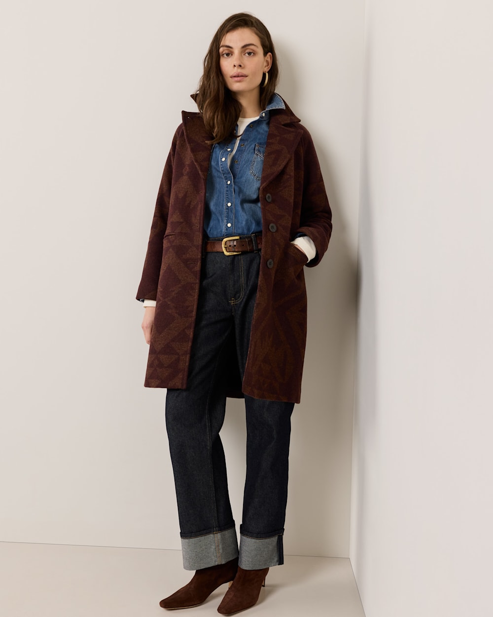 ALTERNATE VIEW OF WOMEN'S JACQUARD WOOL OVERCOAT IN BROWN ECHO BAY image number 7