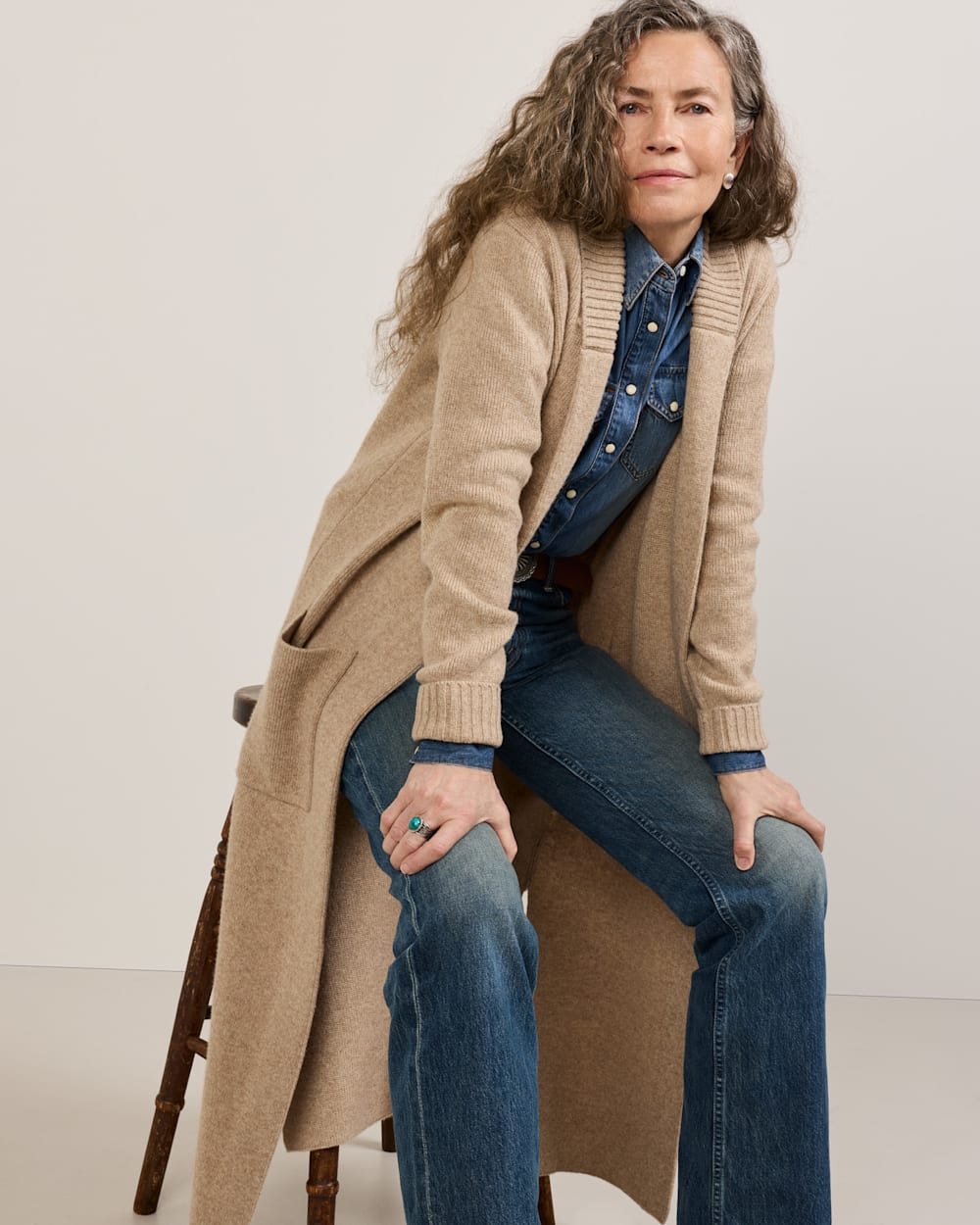 WOMEN'S LAMBSWOOL DUSTER CARDIGAN IN TAN MIX image number 1