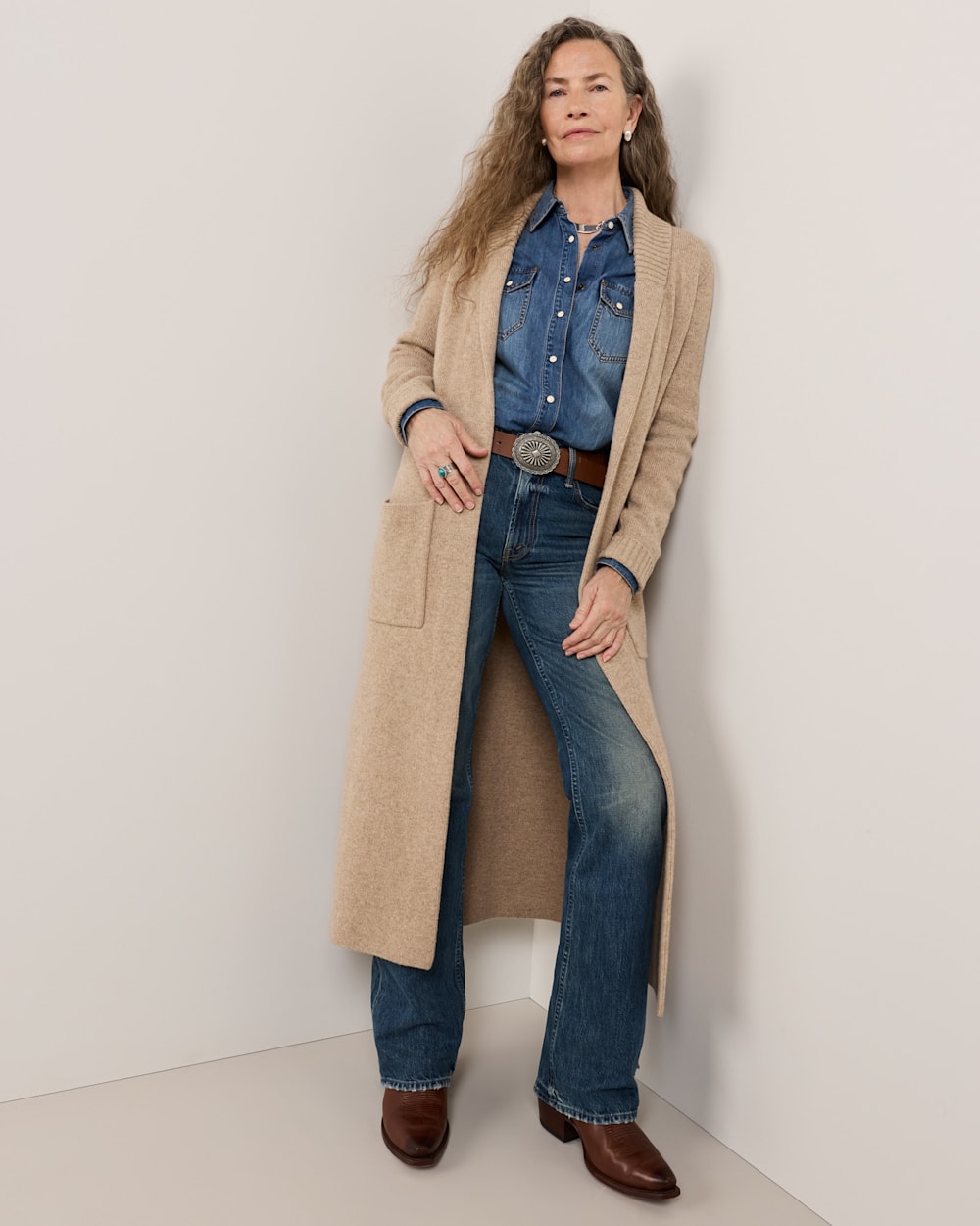 ALTERNATE VIEW OF WOMEN'S LAMBSWOOL DUSTER CARDIGAN IN TAN MIX image number 5