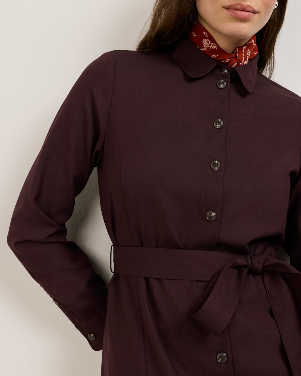ALTERNATE VIEW OF WOMEN'S WORSTED WOOL SHIRT DRESS IN MAROON MIX image number 5