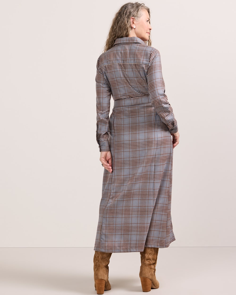 ALTERNATE VIEW OF WOMEN'S PLAID WORSTED WOOL SHIRT DRESS IN BLUE/MAROON image number 6