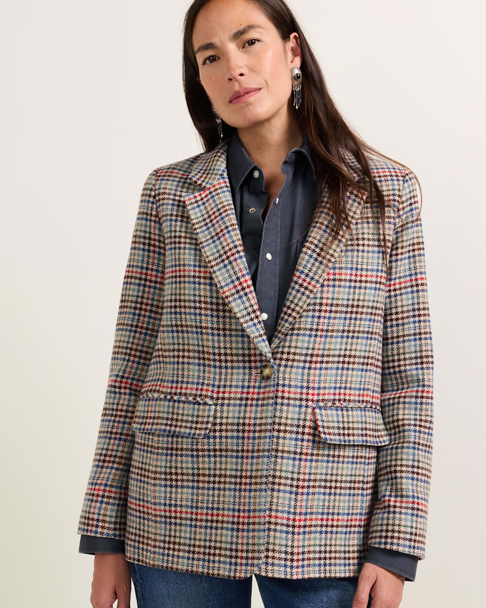 WOMEN'S TWEED WOOL BLAZER IN CAMEL BRIGHTS CHECK image number 1