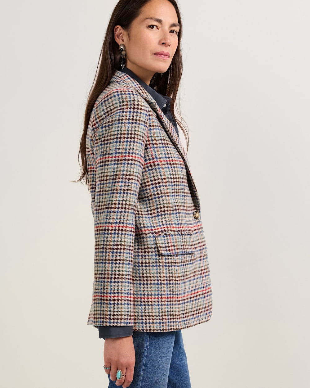 ALTERNATE VIEW OF WOMEN'S TWEED WOOL BLAZER IN CAMEL BRIGHTS CHECK image number 3