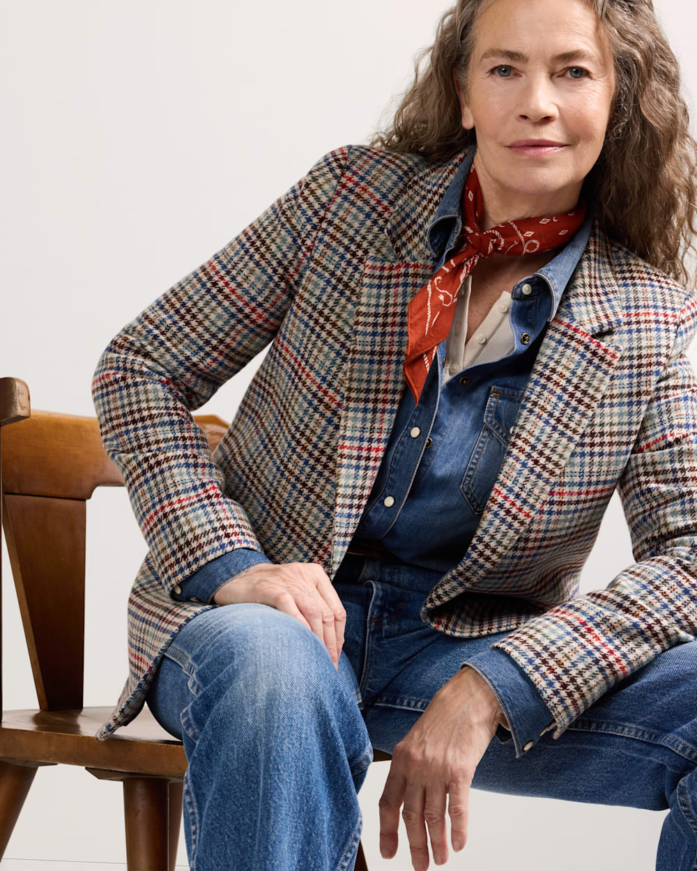 ALTERNATE VIEW OF WOMEN'S TWEED WOOL BLAZER IN CAMEL BRIGHTS CHECK image number 6