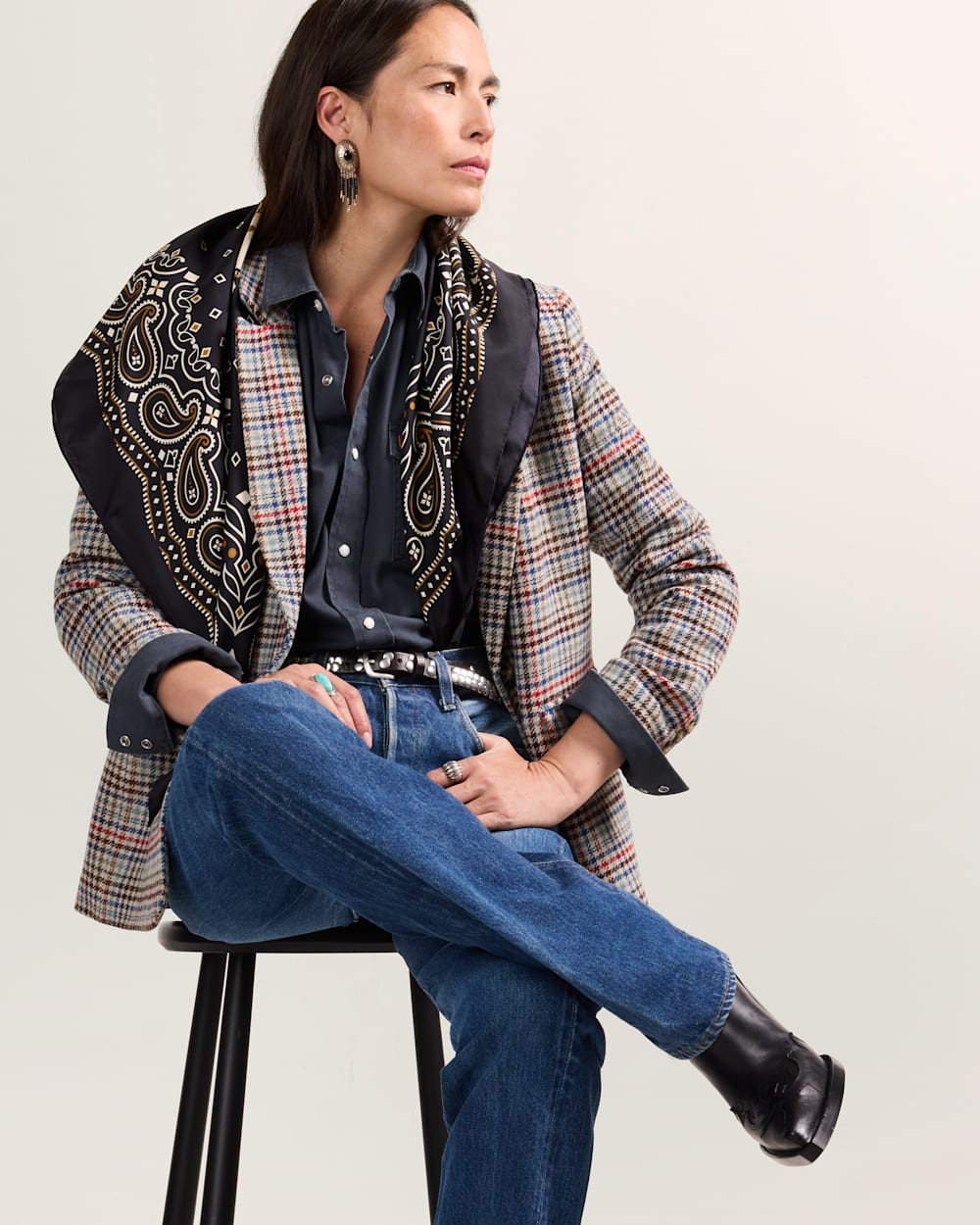 ALTERNATE VIEW OF WOMEN'S TWEED WOOL BLAZER IN CAMEL BRIGHTS CHECK image number 7