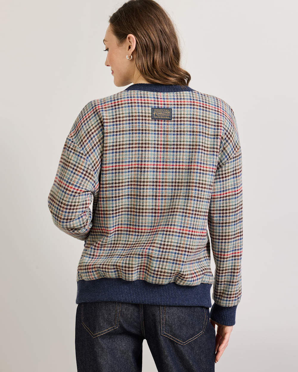ALTERNATE VIEW OF WOMEN'S EAGLE RIVER WOOL CARDIGAN IN CAMEL BRIGHTS CHECK image number 2