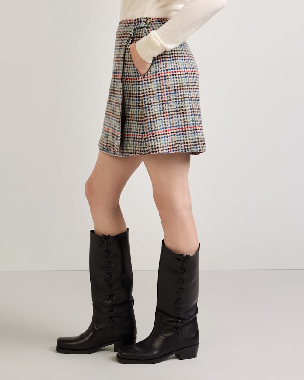 ALTERNATE VIEW OF WOMEN'S MARGO WOOL WRAP SKIRT IN CAMEL BRIGHTS CHECK image number 4
