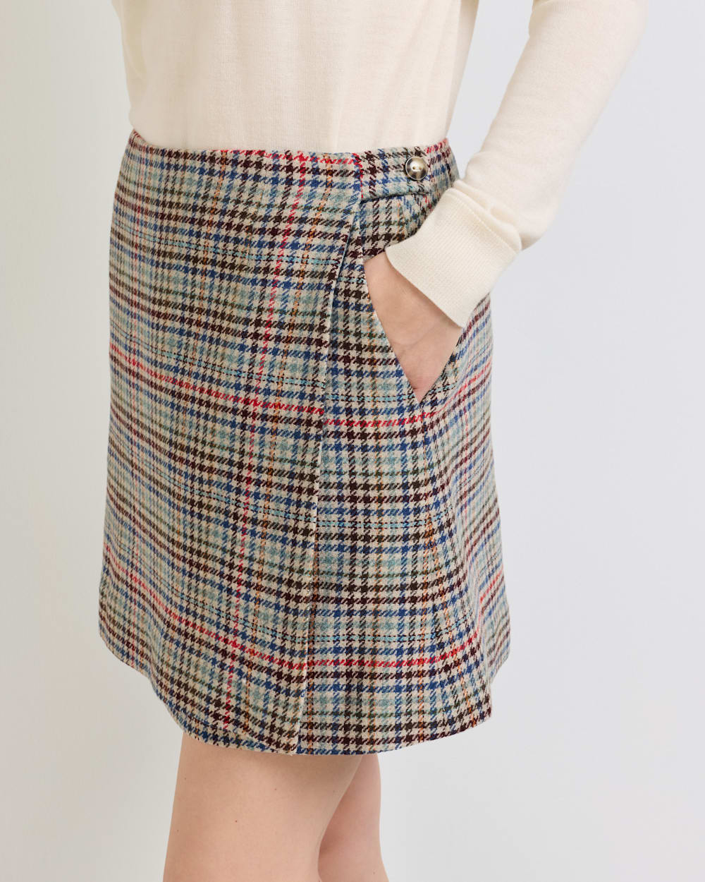 ALTERNATE VIEW OF WOMEN'S MARGO WOOL WRAP SKIRT IN CAMEL BRIGHTS CHECK image number 5