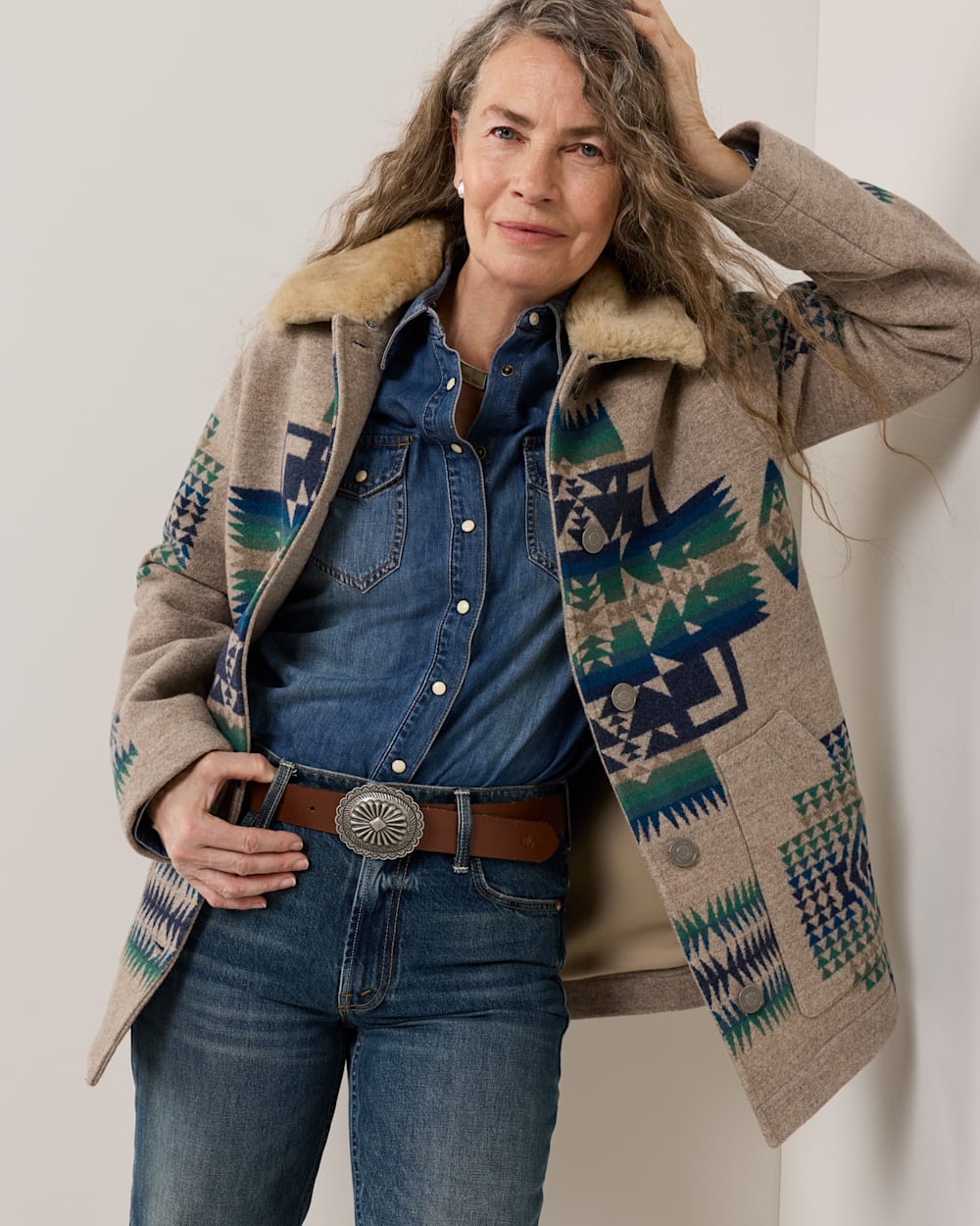 WOMEN'S BROWNSVILLE SHEARLING COLLAR WOOL COAT IN TAN CHIEF JOSEPH image number 1