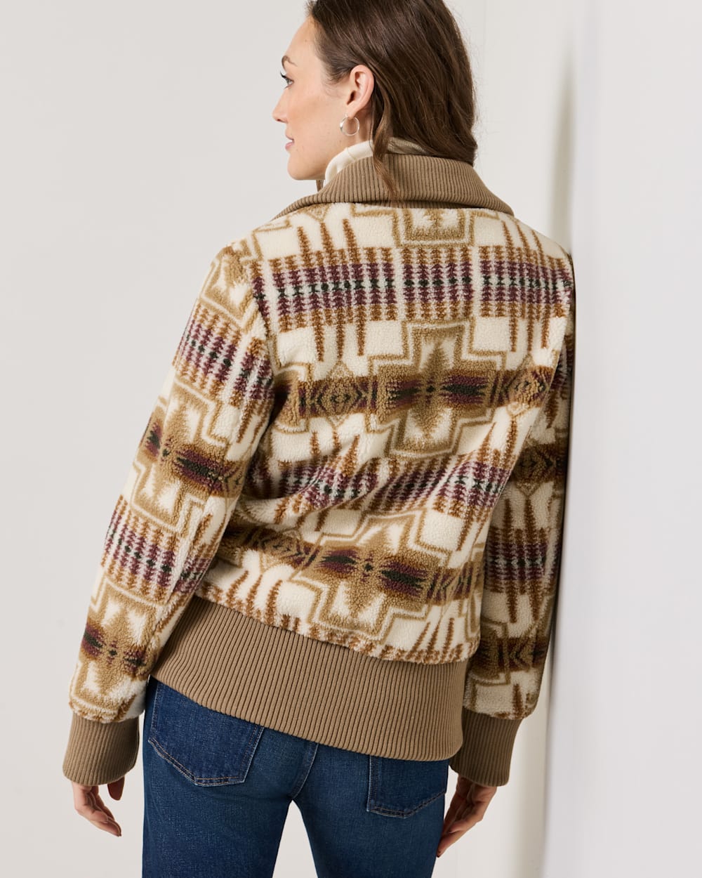 ALTERNATE VIEW OF WOMEN'S HARDING FOXGLOVE FLEECE BOMBER JACKET IN TAN/IVORY image number 4
