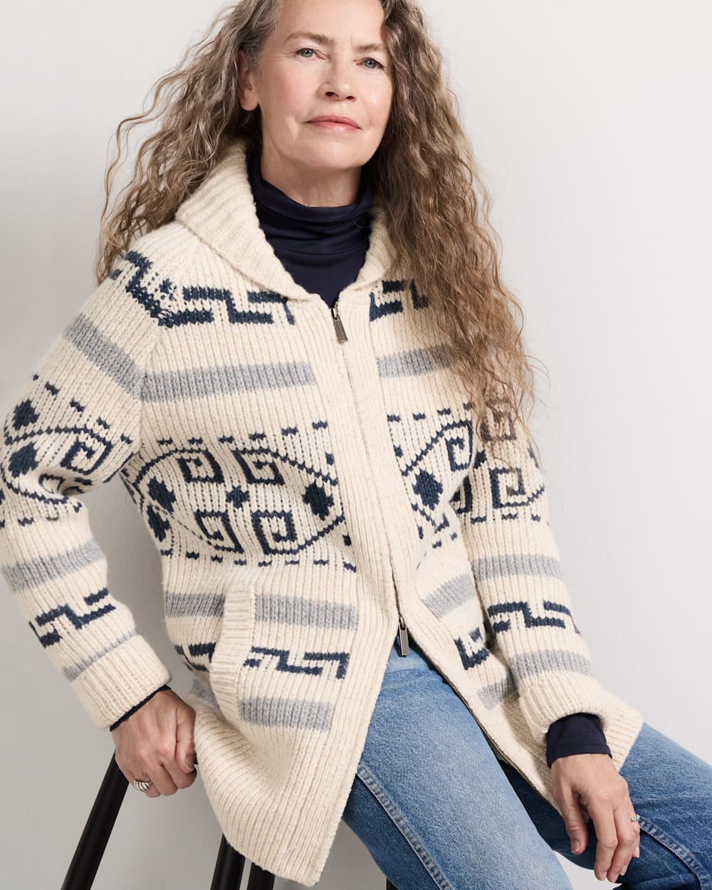 WOMEN'S WESTERLEY COLLECTION CARDIGAN IN IVORY/BLUE MULTI image number 1