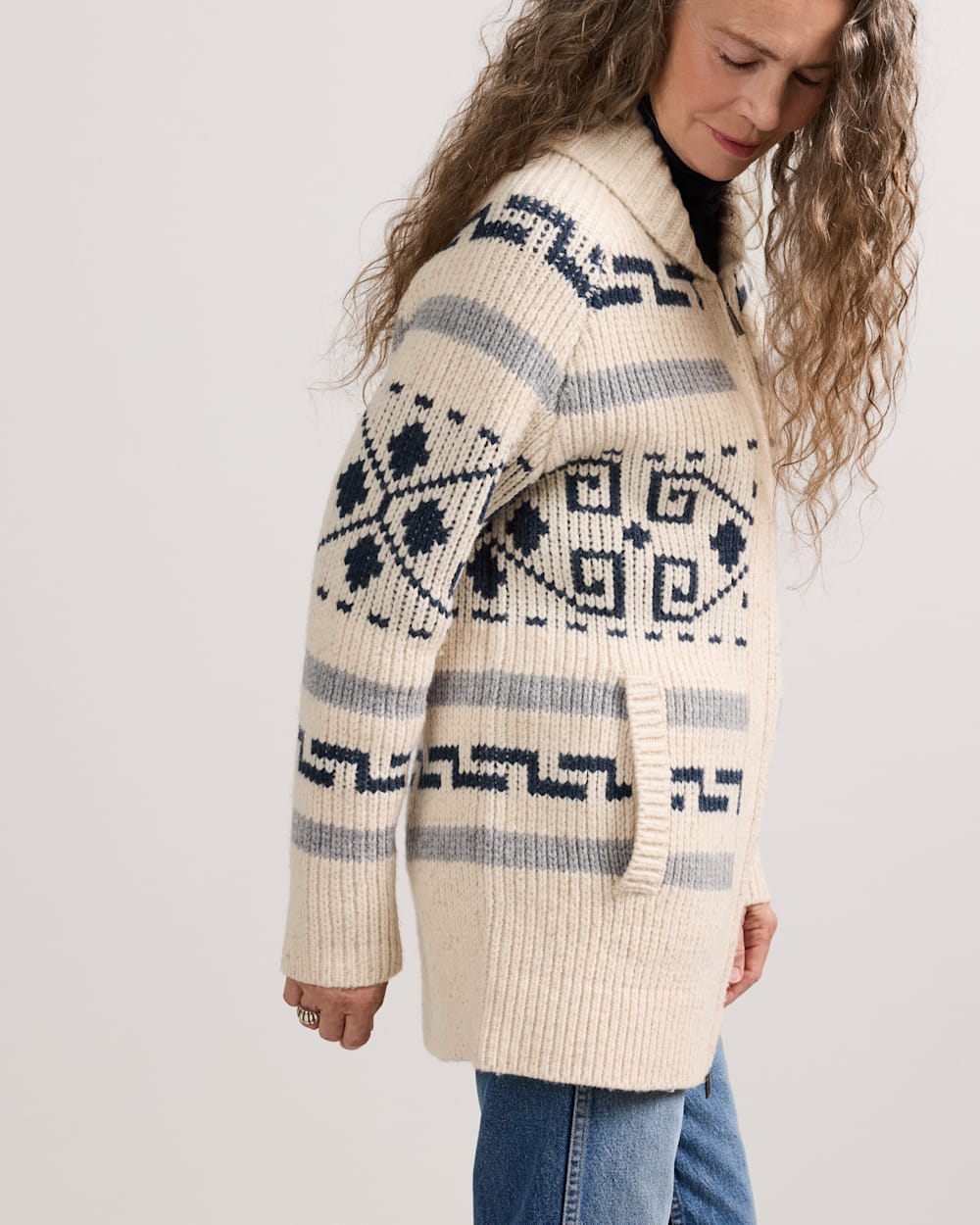 ALTERNATE VIEW OF WOMEN'S WESTERLEY COLLECTION CARDIGAN IN IVORY/BLUE MULTI image number 3