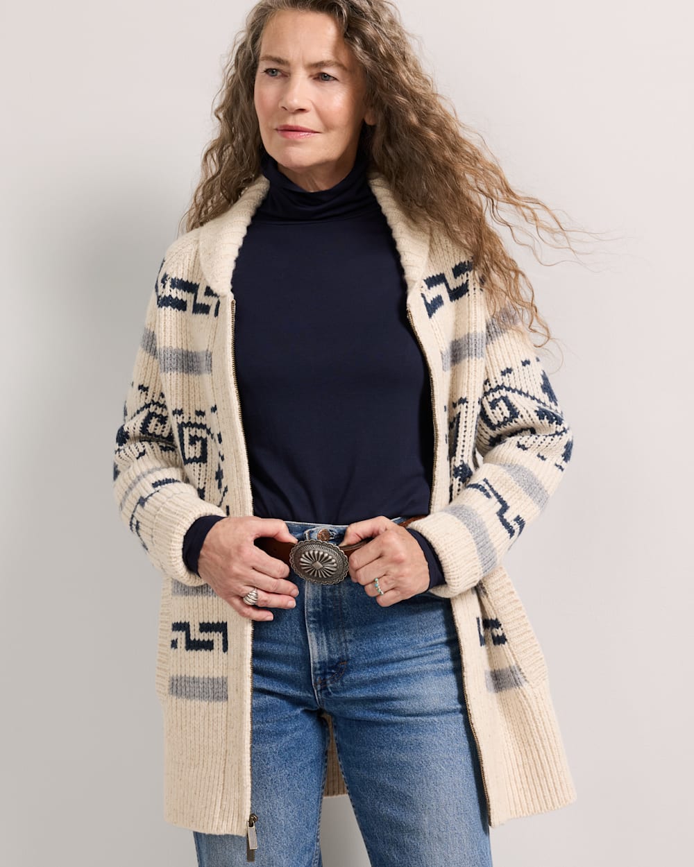 ALTERNATE VIEW OF WOMEN'S WESTERLEY COLLECTION CARDIGAN IN IVORY/BLUE MULTI image number 4