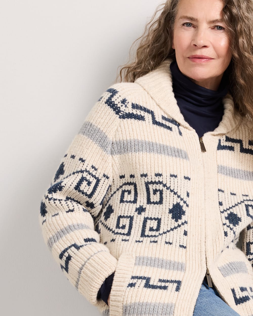 ALTERNATE VIEW OF WOMEN'S WESTERLEY COLLECTION CARDIGAN IN IVORY/BLUE MULTI image number 6