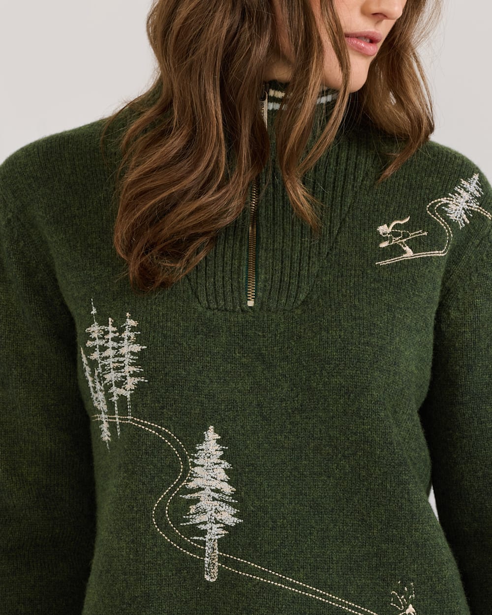 ALTERNATE VIEW OF WOMEN'S LAMBSWOOL HALF-ZIP SKI SWEATER IN DARK FIR image number 4
