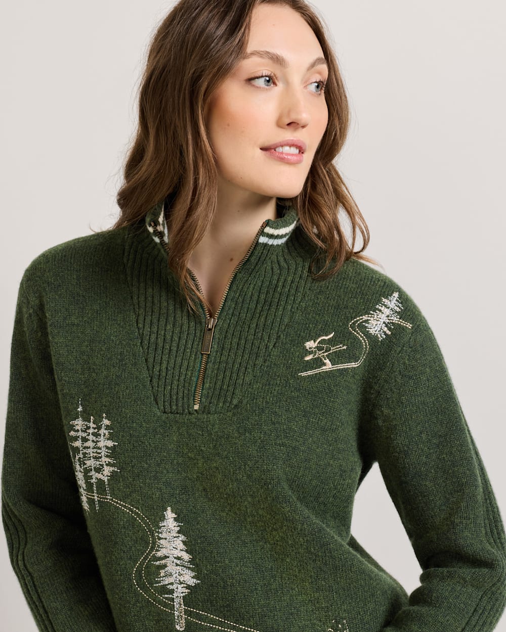 ALTERNATE VIEW OF WOMEN'S LAMBSWOOL HALF-ZIP SKI SWEATER IN DARK FIR image number 5