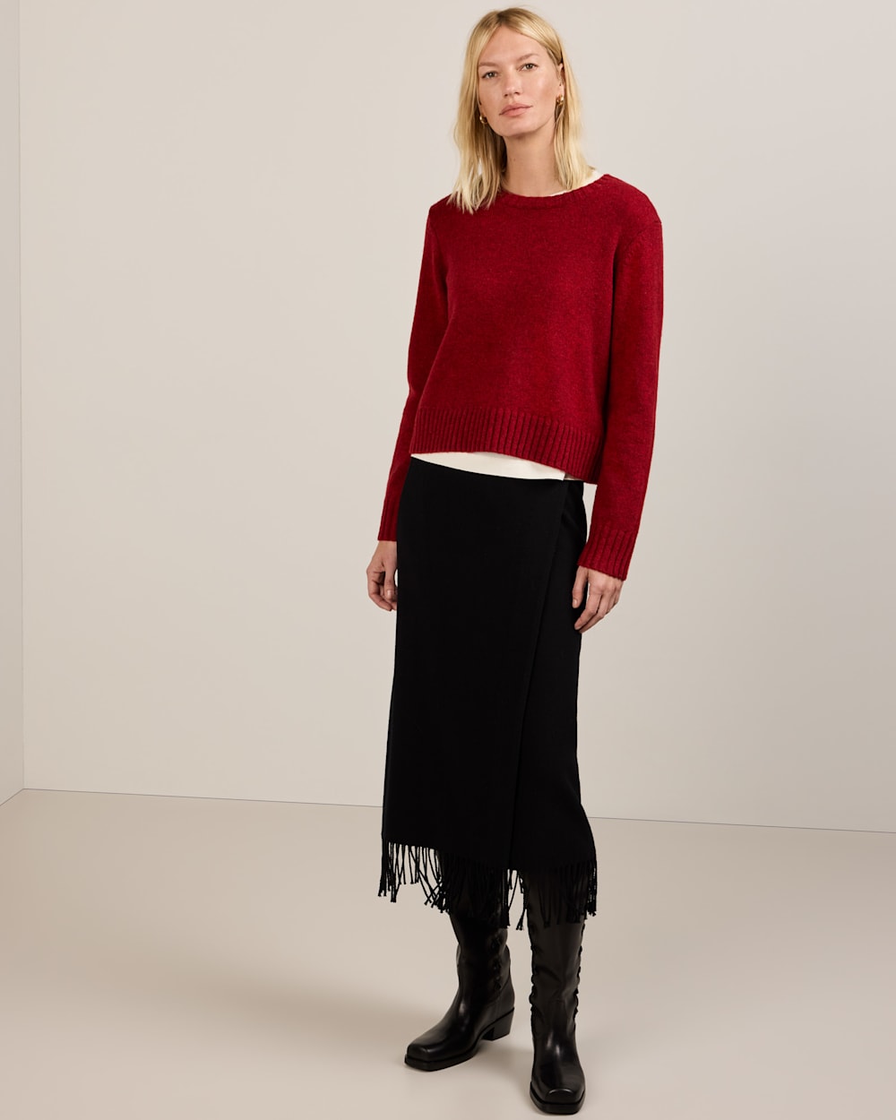 ALTERNATE VIEW OF WOMEN'S SHETLAND COLLECTION CREWNECK IN RED HEATHER image number 5