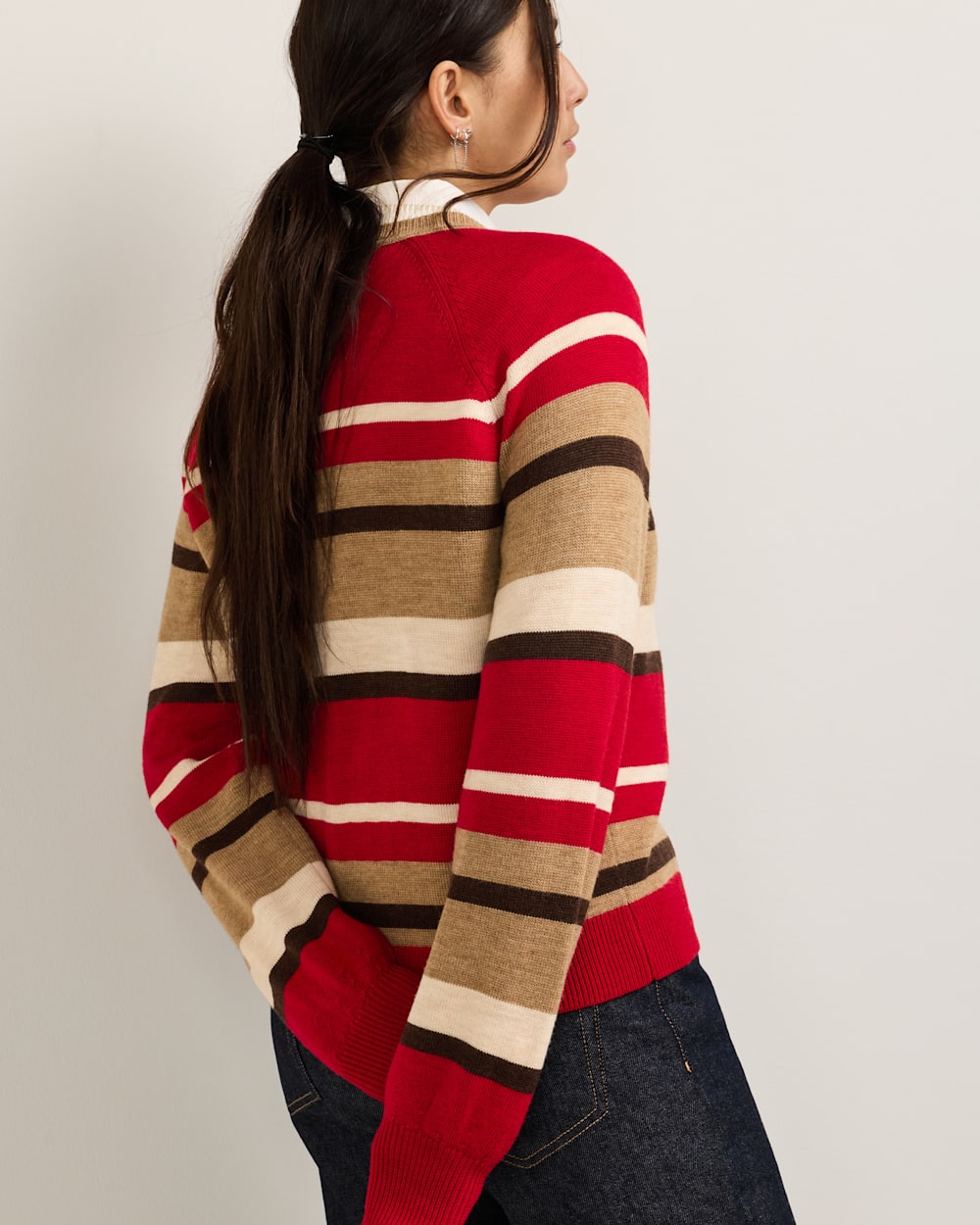ALTERNATE VIEW OF WOMEN'S MERINO MULTI STRIPE SWEATER IN RED MULTI image number 3