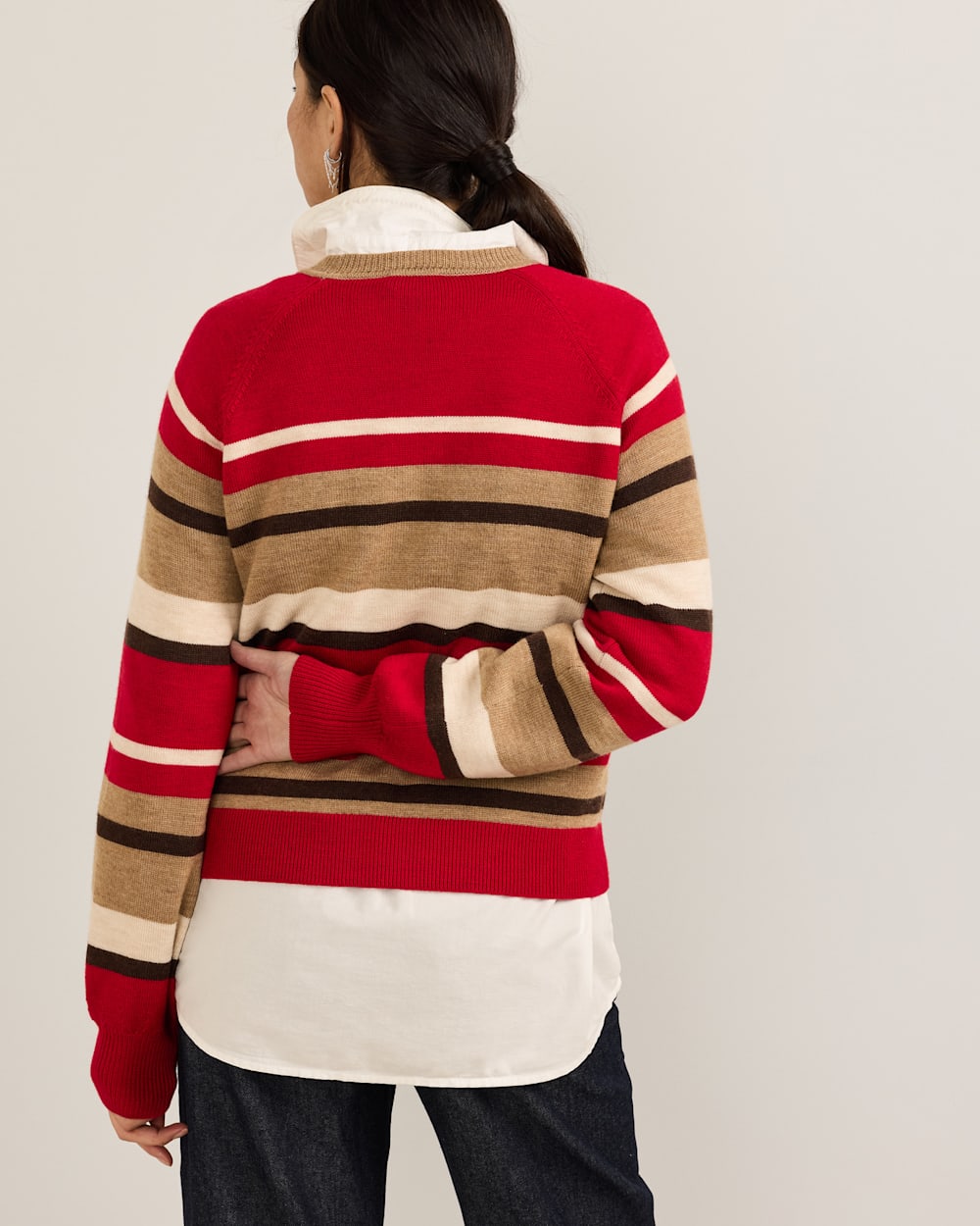 ALTERNATE VIEW OF WOMEN'S MERINO MULTI STRIPE SWEATER IN RED MULTI image number 4