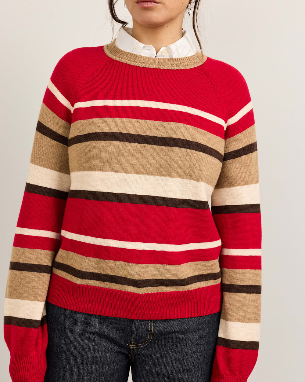 ALTERNATE VIEW OF WOMEN'S MERINO MULTI STRIPE SWEATER IN RED MULTI image number 5