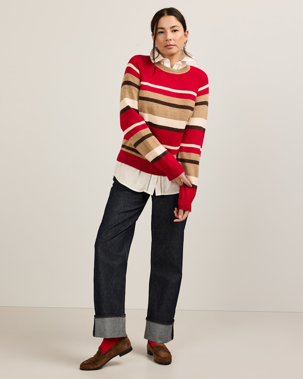 ALTERNATE VIEW OF WOMEN'S MERINO MULTI STRIPE SWEATER IN RED MULTI image number 6