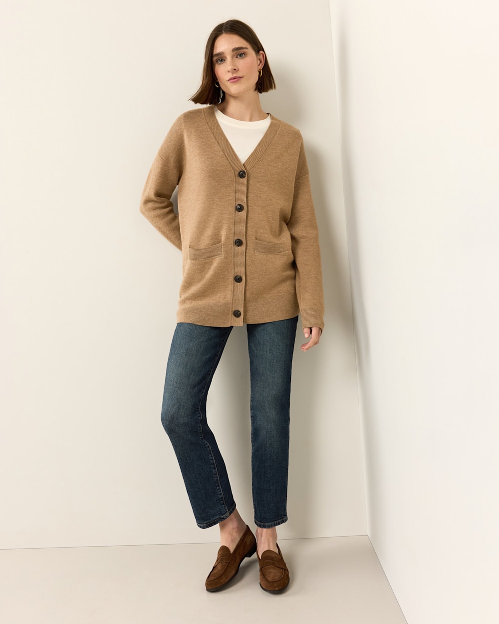 ALTERNATE VIEW OF WOMEN'S RELAXED MERINO CARDIGAN IN CAMEL image number 2
