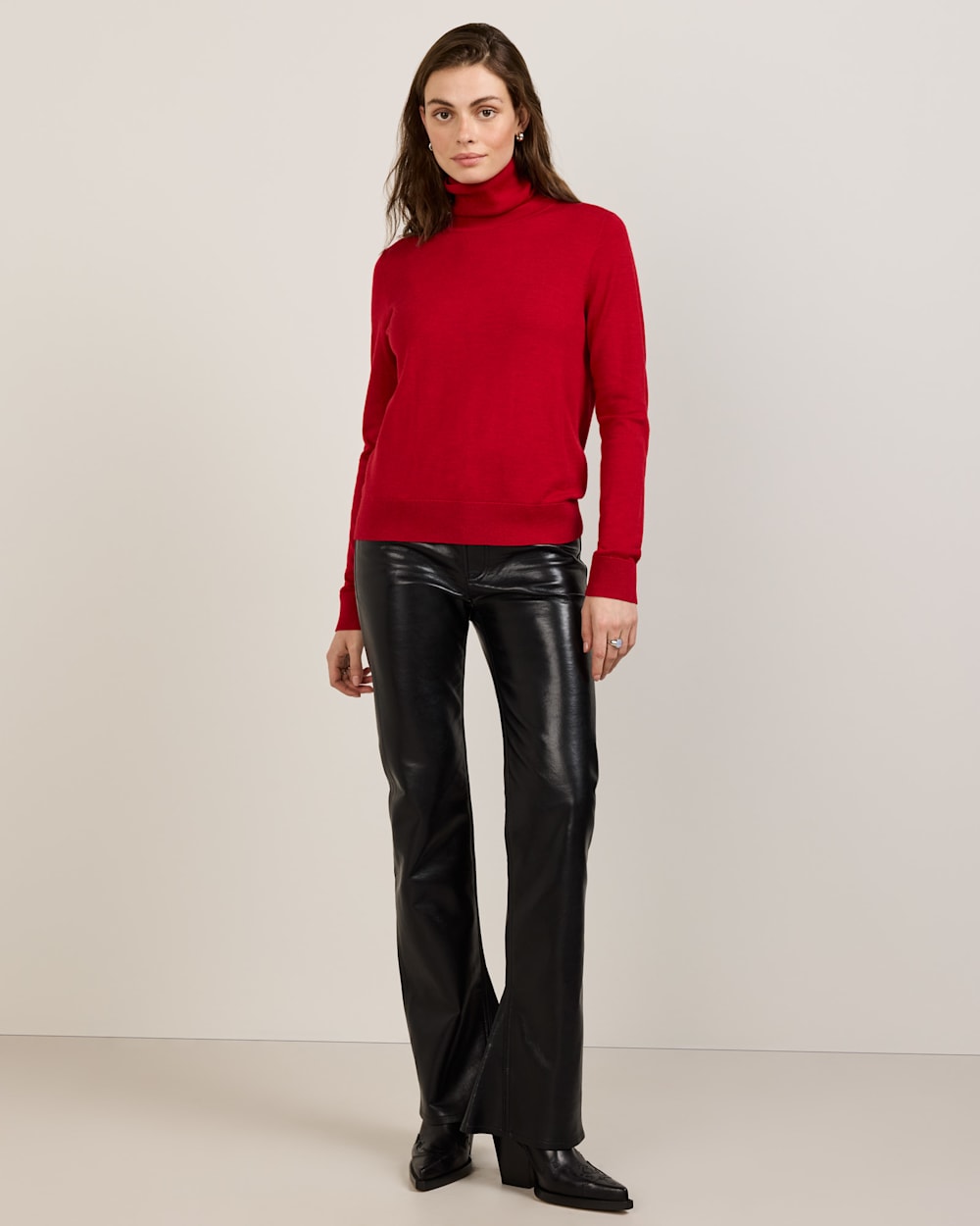 ALTERNATE VIEW OF WOMEN'S MERINO TURTLENECK IN RED image number 3