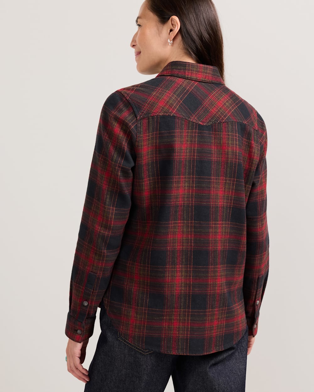 ALTERNATE VIEW OF WOMEN'S PLAID PERFECT TWO POCKET FLANNEL SHIRT IN BLACK/RED MULTI image number 3