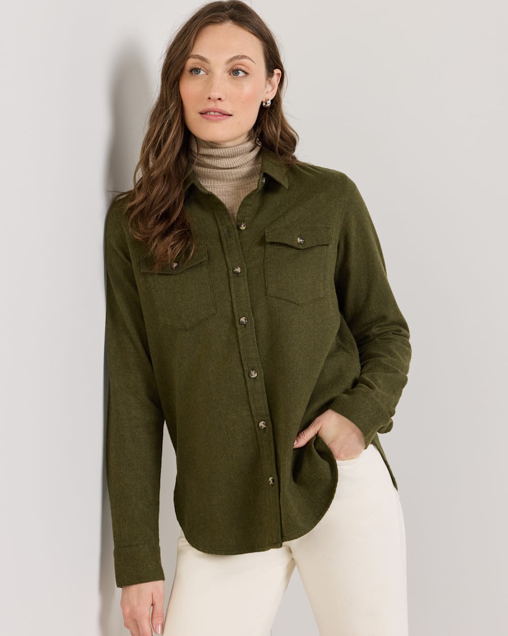 WOMEN'S PERFECT TWO POCKET FLANNEL SHIRT IN DARK FIR image number 1