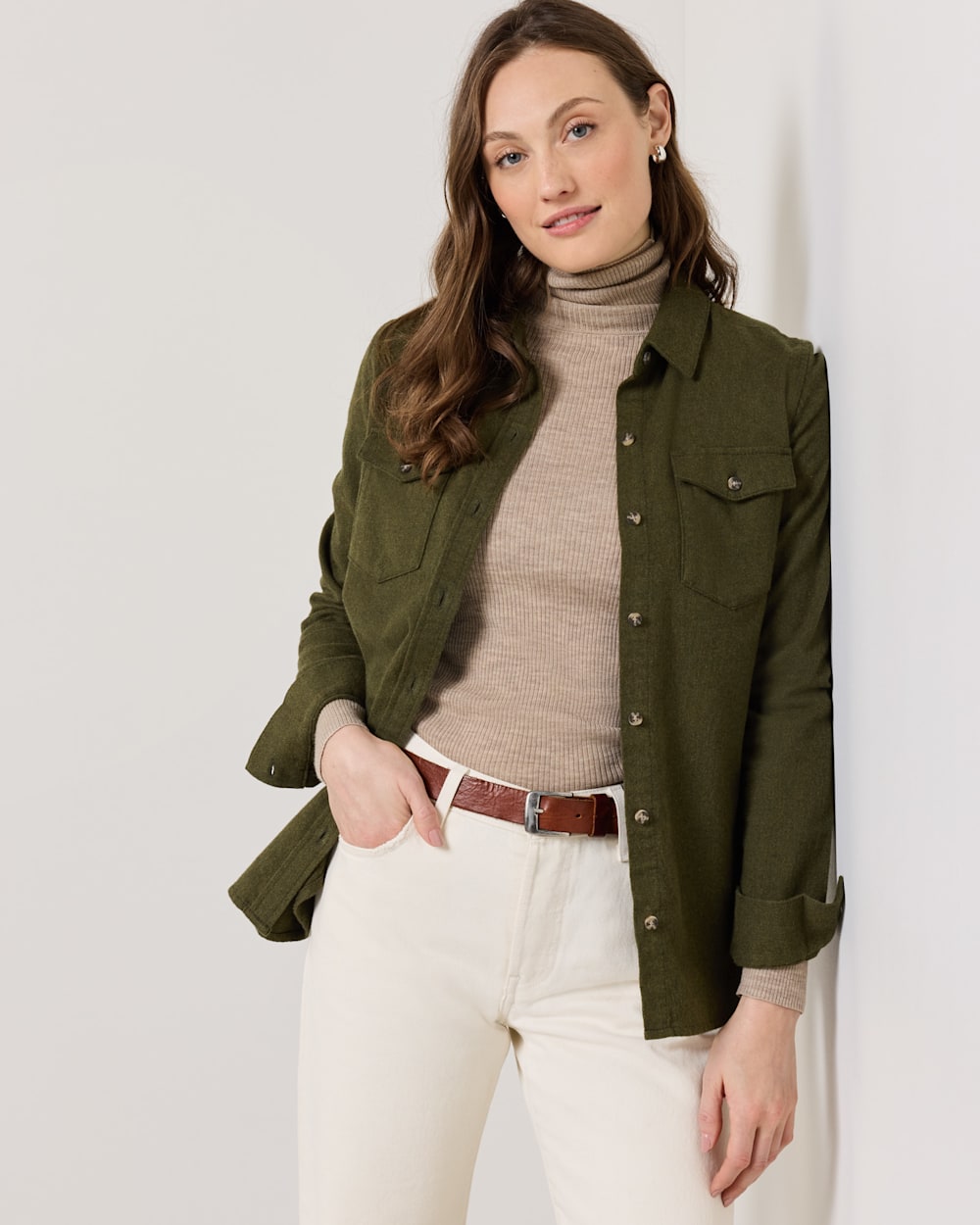 ALTERNATE VIEW OF WOMEN'S PERFECT TWO POCKET FLANNEL SHIRT IN DARK FIR image number 4