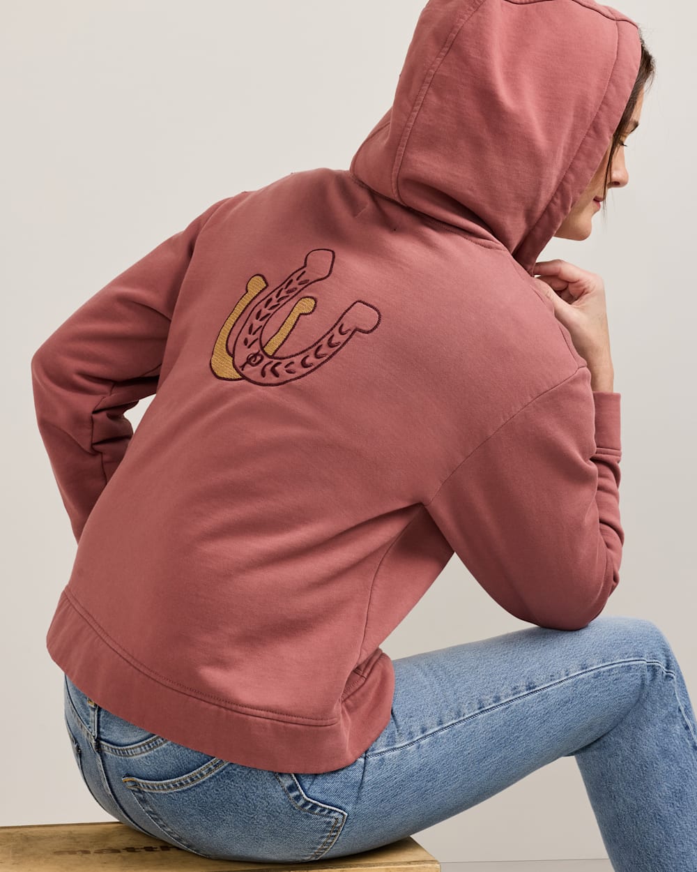 ALTERNATE VIEW OF WOMEN'S EMBROIDERED GRAPHIC ZIP HOODIE IN DARK ROSE image number 2